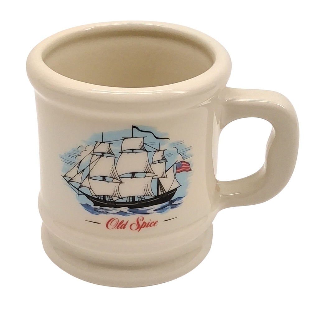 Vtg OLD SPICE Stoneware Shaving Mug GRAND TURK American Swiling Ship Heavy 4"